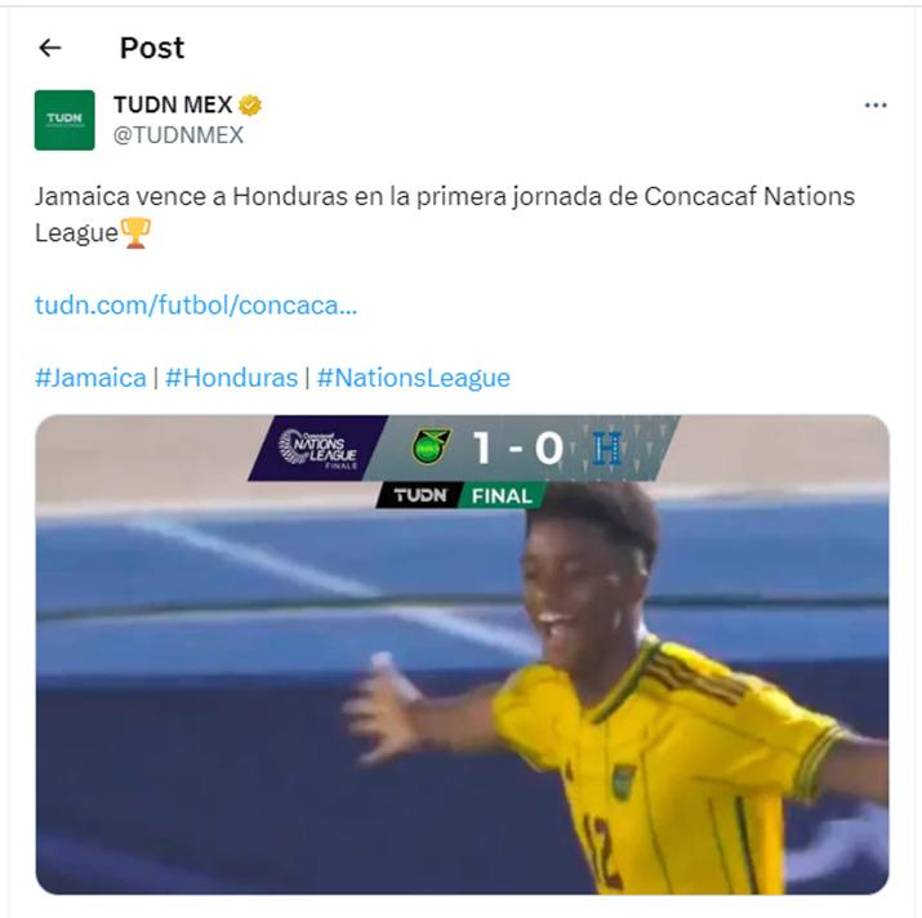 TUDN de México: “Jamaica vence a Honduras en la primera jornada de Concacaf Nations League.”