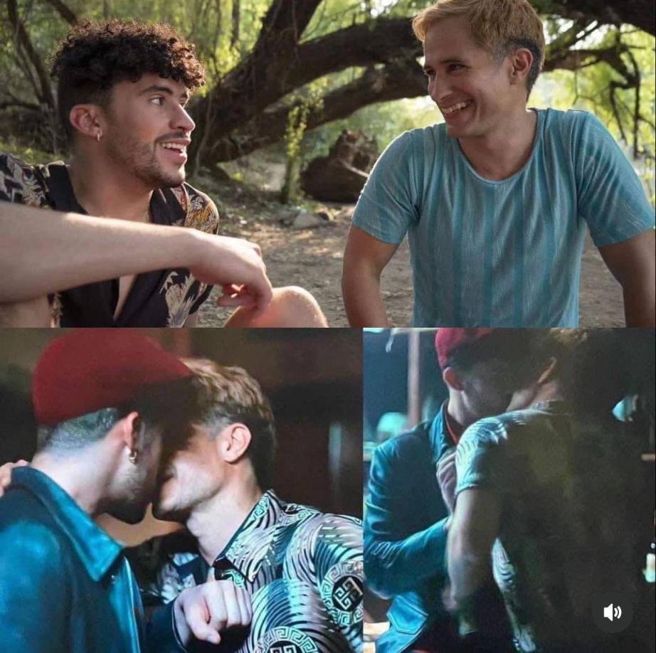 También, se ve al artista darle un beso a Gael García Bernal en el rodaje de la historia.