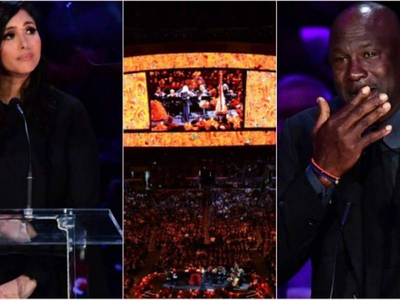 Miles de personas, entre celebridades, familiares, amigos y fanáticos, se congregaron este lunes en el Staples Center, la cancha de Los Angeles Lakers, para rendir tributo a su ídolo Kobe Bryant y su hija de 13 años, fallecidos hace un mes en un accidente aéreo. Fotos EFE y AFP.