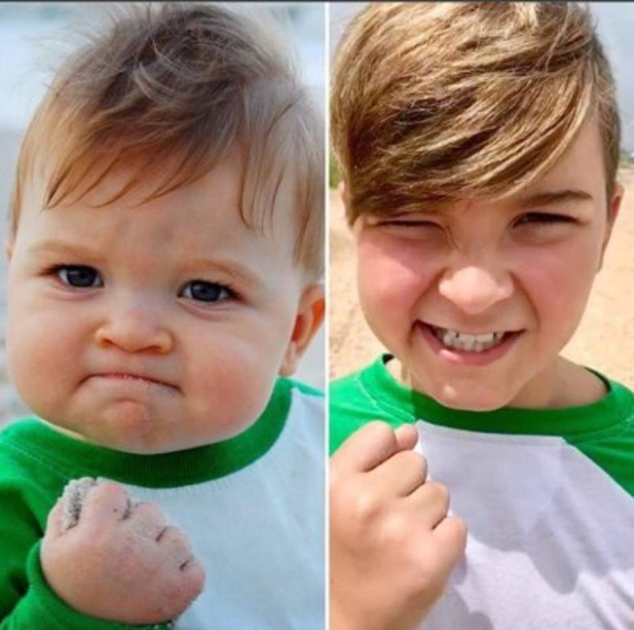 '¡Exactamente 10 años después y todavía es el mejor 'Niño Éxito' de la historia!', comentó Laney, su madre, compartiendo una imagen de Sammy en la misma orilla y una camiseta muy similar. Esta vez, el niño no optó por posar comiendo arena, como en aquella primera escena.