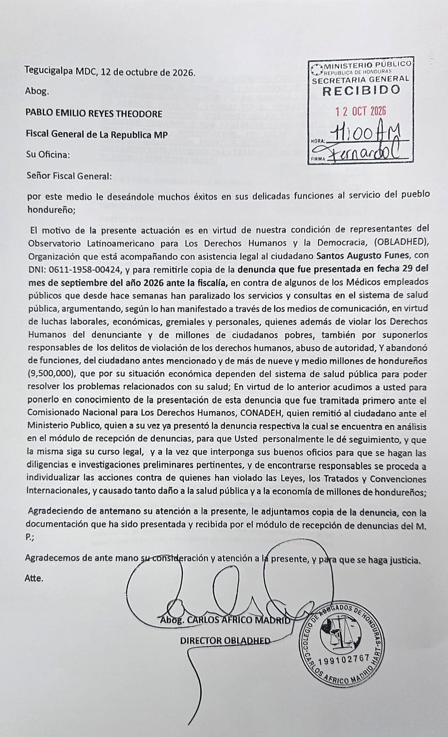 Presentan denuncia ante el Ministerio Público.