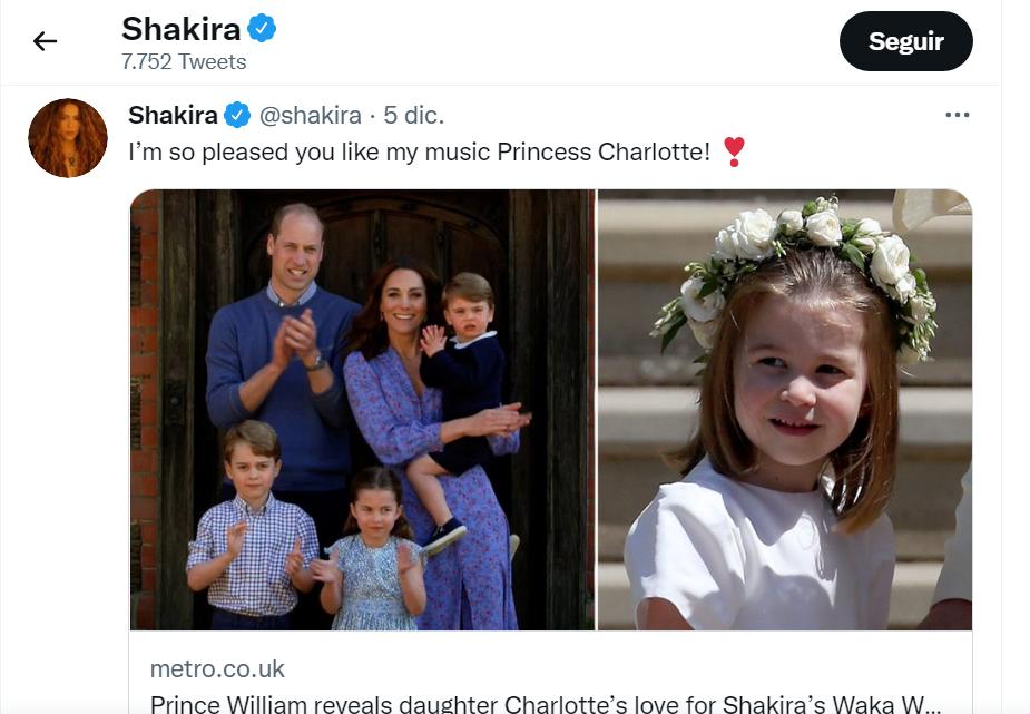 El mensaje de agradecimiento de Shakira a la pequeña princesa.