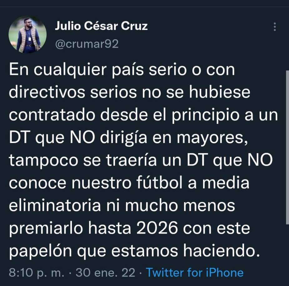 Julio César Cruz: El periodista hondureño también lanzó fuertes críticas para los directivos de la Fenafuth.