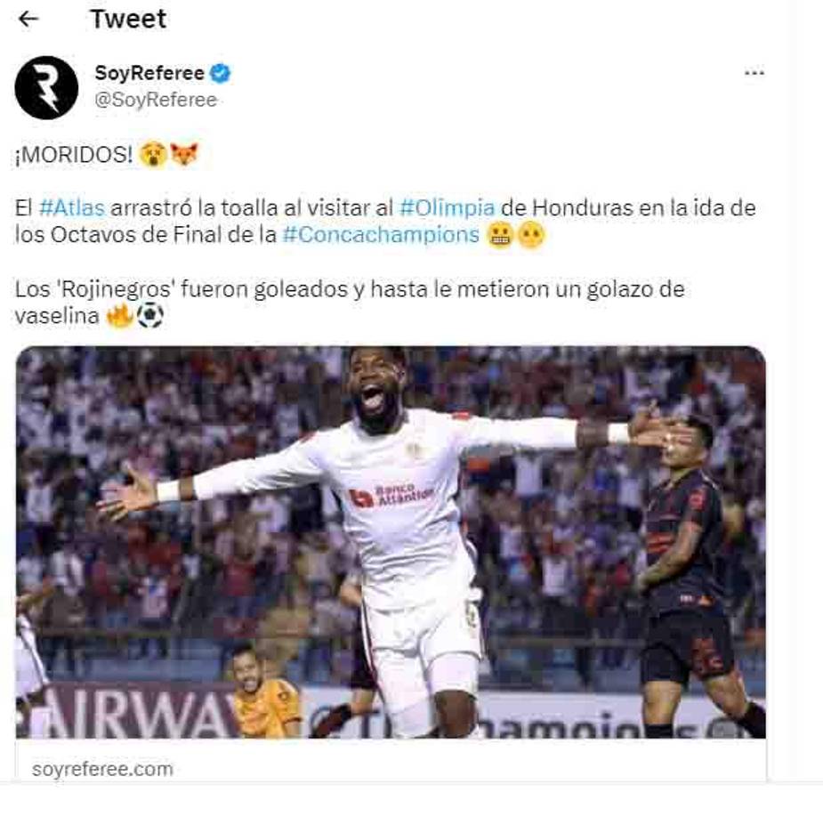 “Atras arrastró la toalla al visitar al Olimpia de Honduras”.