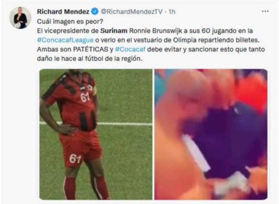 El periodista Richard Méndez cuestionó lo acontecido y dejó sus dardos inclusive para el Olimpia. El comunicador indicó que Concacaf debe sancionar lo que ocurrió.