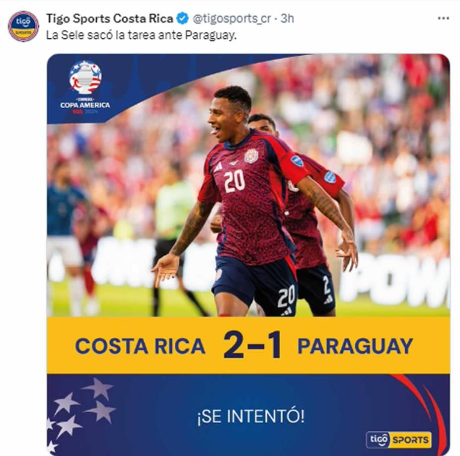 Tigo Sports Costa Rica - “La Sele sacó la tarea ante Paraguay”.