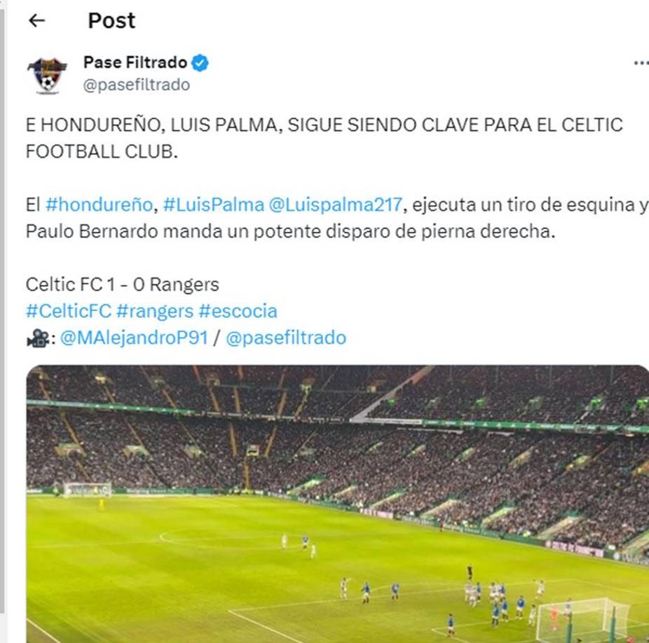 Luis Palma se vio involucrado en el primero de los dos goles del Celtic en el clásico ante Rangers.