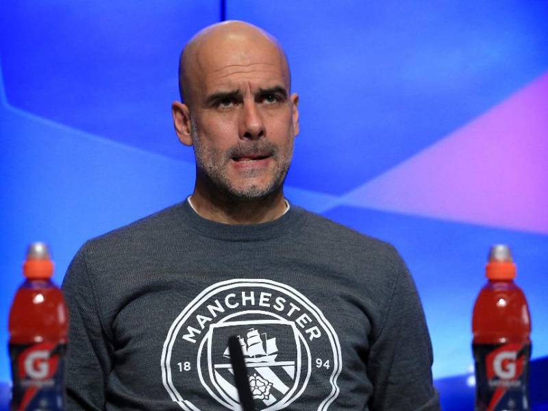 Pep Guardiola durante la rueda de prensa de este martes previo al duelo de vuelta ante Atlético de Madrid por los cuartos de final de laLiga de Campeones. Foto AFP.
