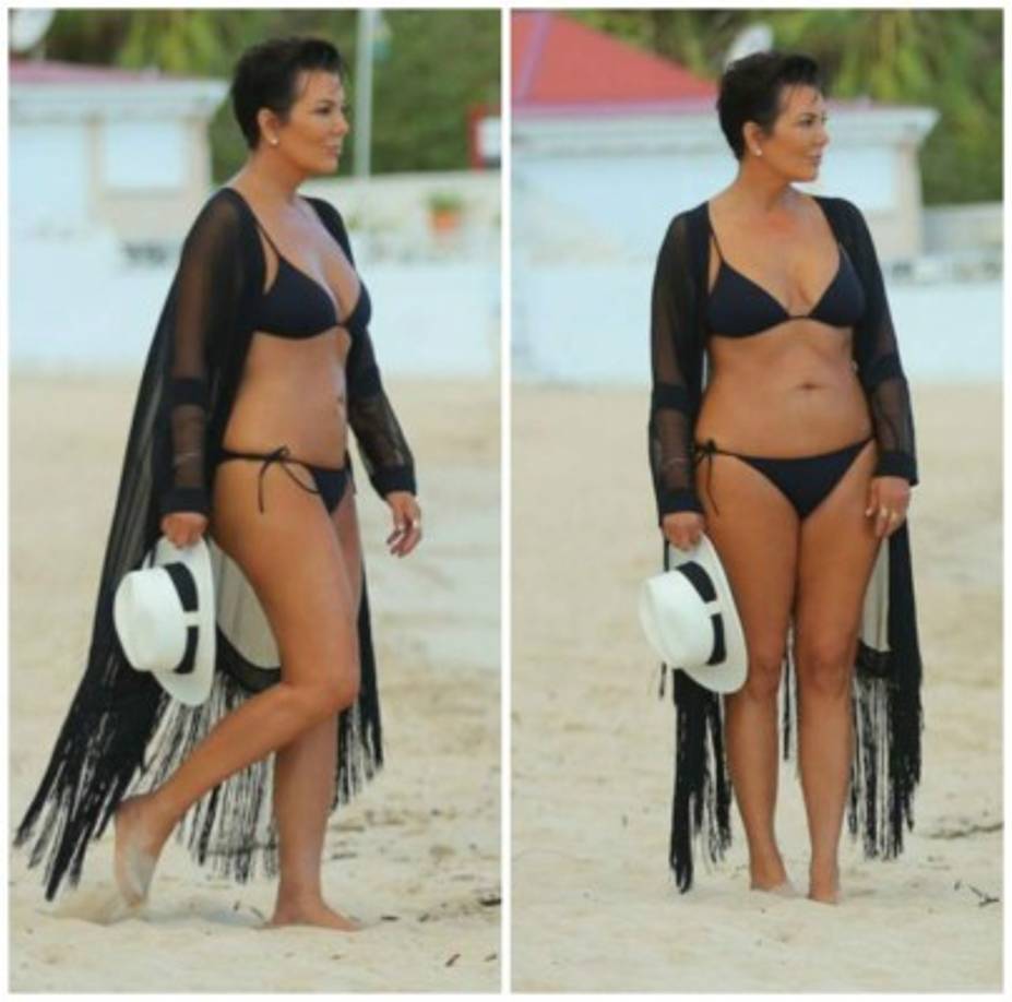 En agosto la mamá de Kim Kardashian posaba en este bikini negro en las playas de St. Barts.