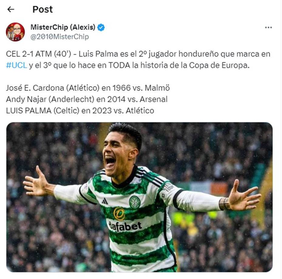 El famoso estadígrafo español MisterChip compartió en sus redes sociales el dato de que Luis Palma anotó en la Champions League.