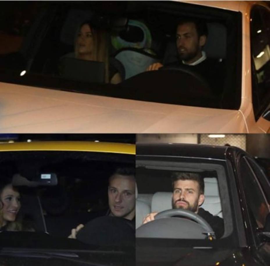Busquets, Rakitic y Piqué llegando a la fiesta.