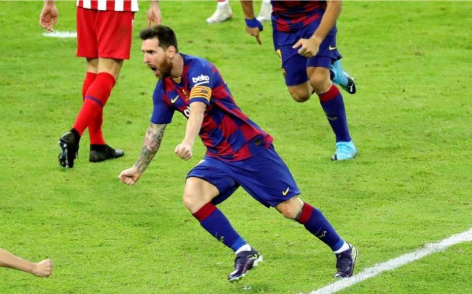 Lionel Messi corre a celebrar su gol, el empate del Barcelona 1-1 ante Atlético.