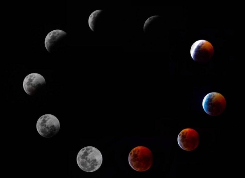 Vista de la luna durante el primer eclipse total del año. AFP