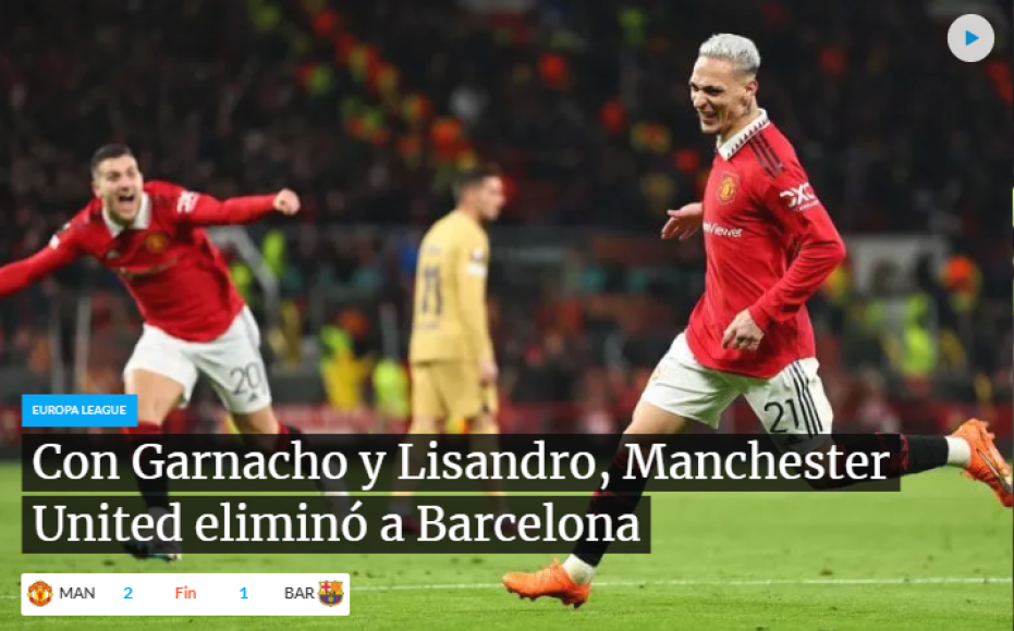 TYC de Argentina: “Con Garnacho y Lisandro, Manchester United eliminó a Barcelona”: