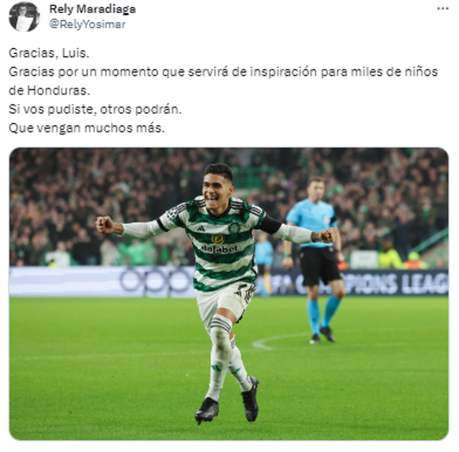 Rely Maradiaga: “Gracias, Luis. Gracias por un momento que servirá de inspiración para miles de niños de Honduras. Si vos pudiste, otros podrán. Que vengan muchos más”.