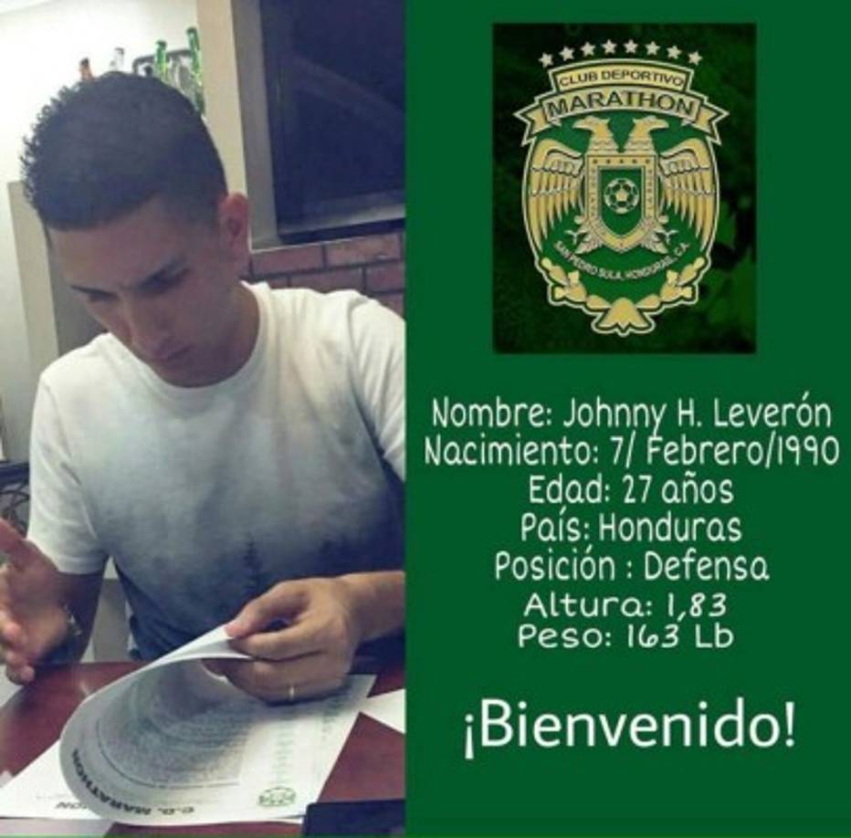 Johnny Leverón: El defensor hondureño se ha convertido en el nuevo fichaje del Marathón de cara a la próxima campaña. El zaguero llega procedente del Correcaminos de la segunda de México.