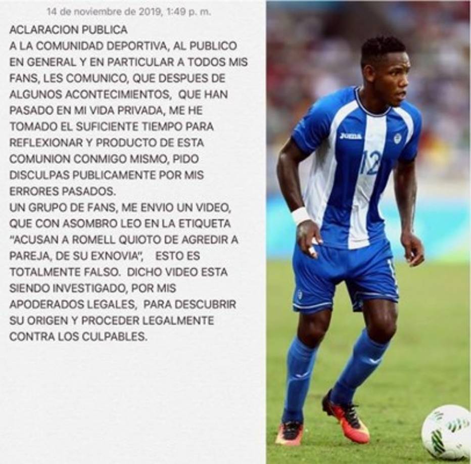 Lo último que ha hecho Romell Quioto fue un comunicado para pedir perdón y desmentir una acusación que le hicieron en las redes sociales en las últimas horas.