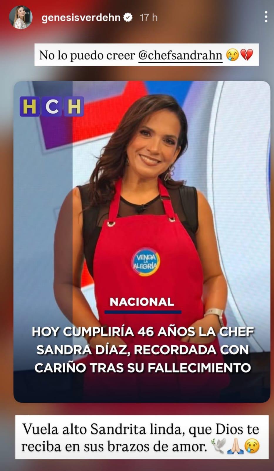 Amigos y colegas se despiden en redes de la Chef Sandra