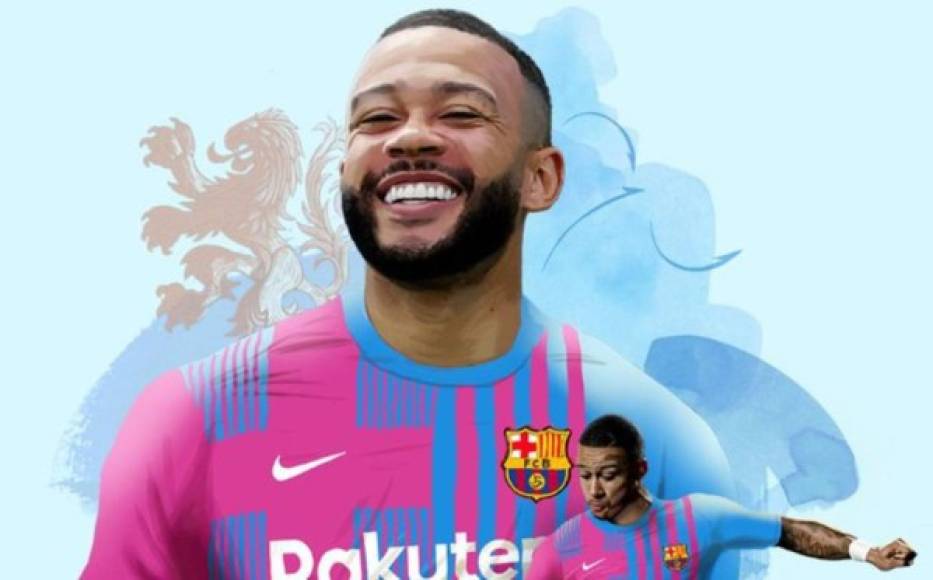 Memphis Depay es ya nuevo jugador del FC Barcelona. Después de varias semanas de negociaciones, el club azulgrana ha hecho oficial el fichaje del delantero neerlandés, de 27 años, que las últimas cuatro temporadas y media militó en el Olympique de Lyon. La cláusula de rescisión será de 500 millones de euros y firmó por dos temporadas con el cuadro culé. Foto Twitter Barcelona.<br/>