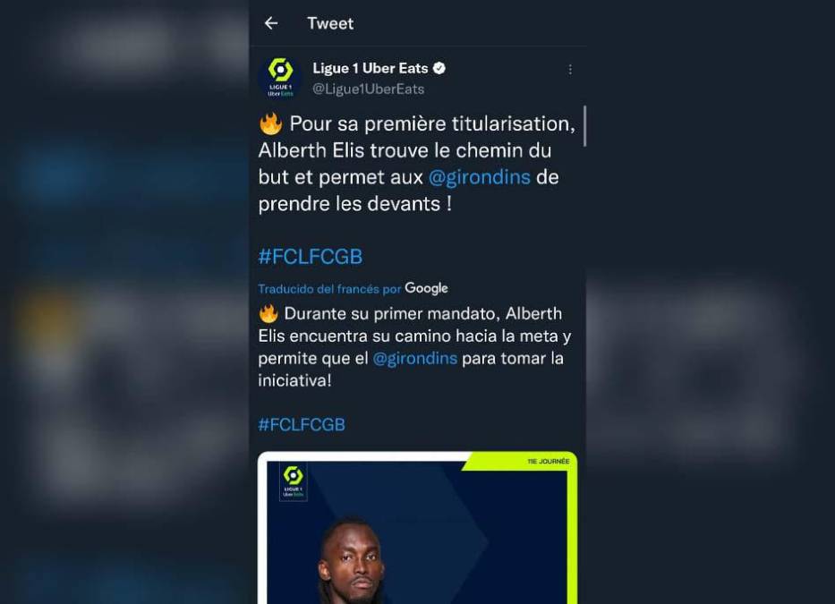 Las redes sociales de la Liga de Francia elogiaron el tanto que anotó Alberth Elis en el duelo contra Lorient.