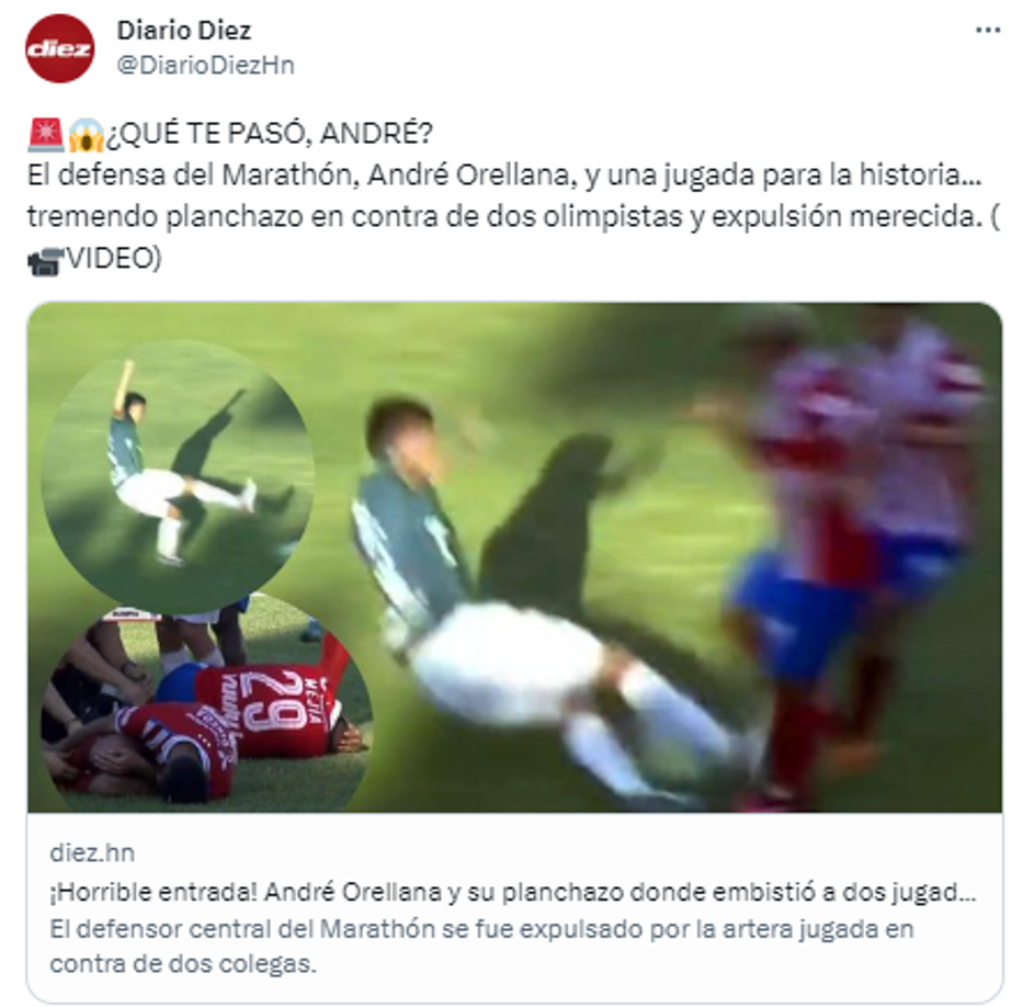 Marathón-Olimpia: Indignación tras la horrible falta de André Orellana