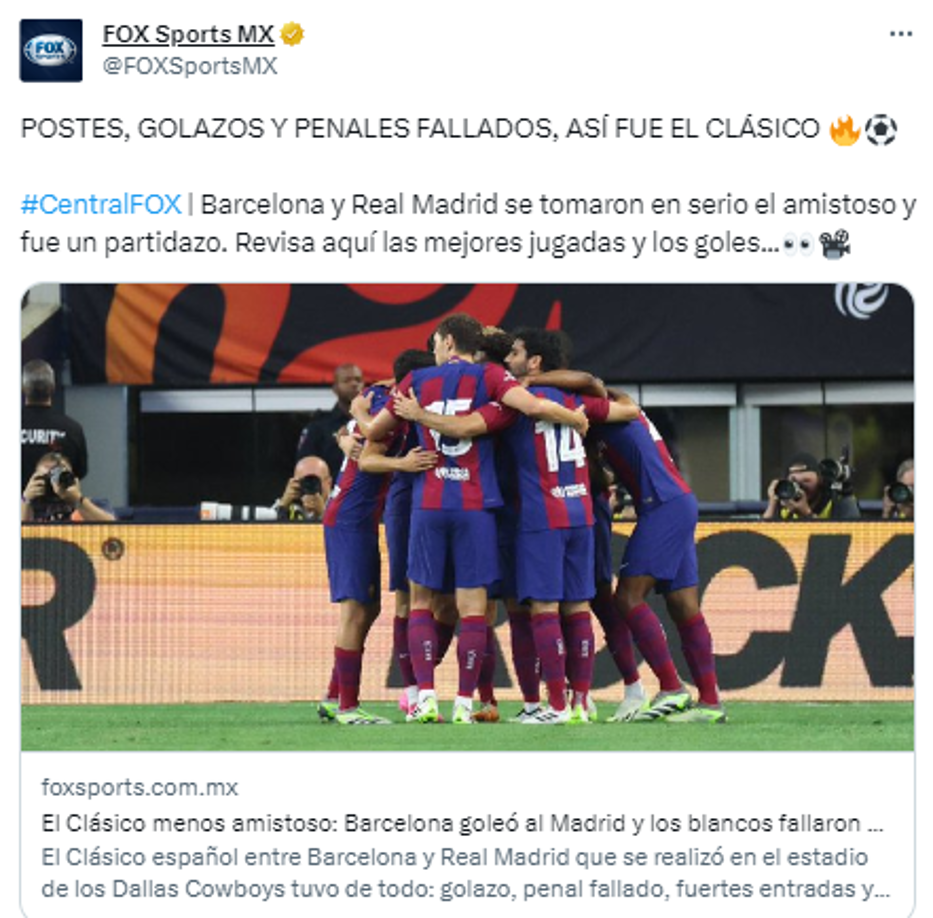 Fox Sports: “POSTES, GOLAZOS Y PENALES FALLADOS, ASÍ FUE EL CLÁSICO”.