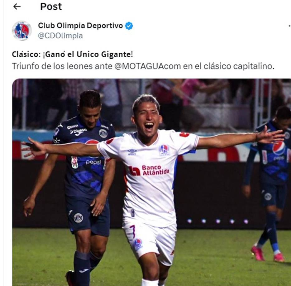 El Olimpia en sus redes sociales dejó un contundente mensaje: “Ganó el único gigante”.