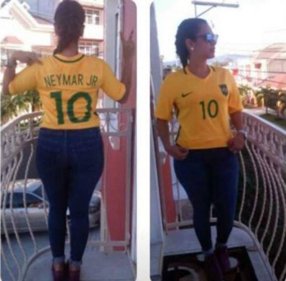 Iveth Cáceres posando con la camiseta de Neymar que intercambió Johnny Palacios con el brasileño en los Juegos Olímpicos 2016.