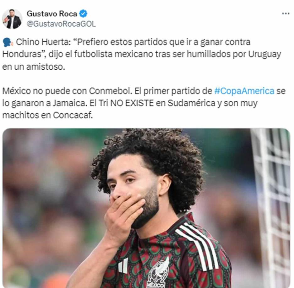 Gustavo Roca recordó las polémicas palabras de César ‘Chino’ Huerta y lanzó: “México no puede con Conmebol. El primer partido de Copa América se lo ganaron a Jamaica. El Tri NO EXISTE en Sudamérica y son muy machitos en Concacaf”.