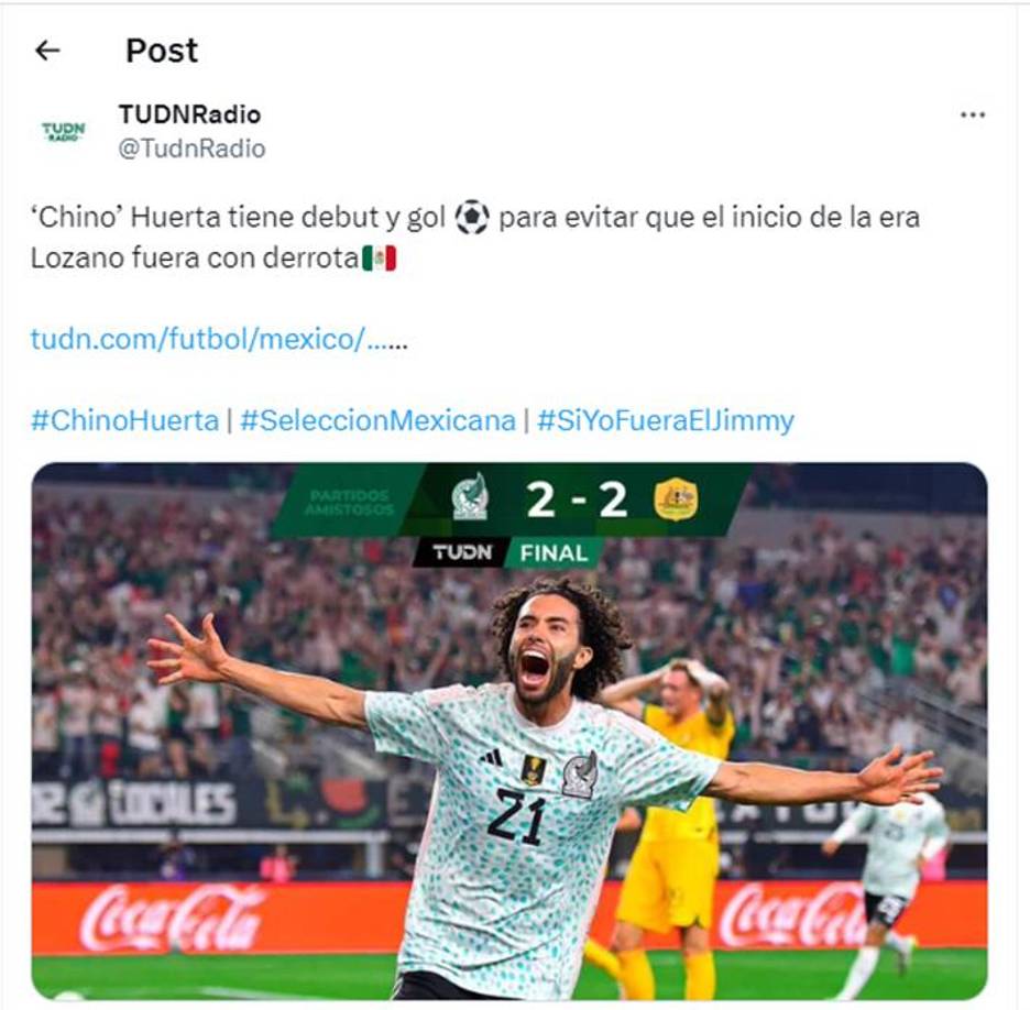 ”Chino” Huerta hizo su debut con la selección mexicana y lo hizo a lo grande ya que anotó el gol que le dio el empate a México ante Australia. El futbolista juega en los Pumas y se desempeña como extremo zurdo.