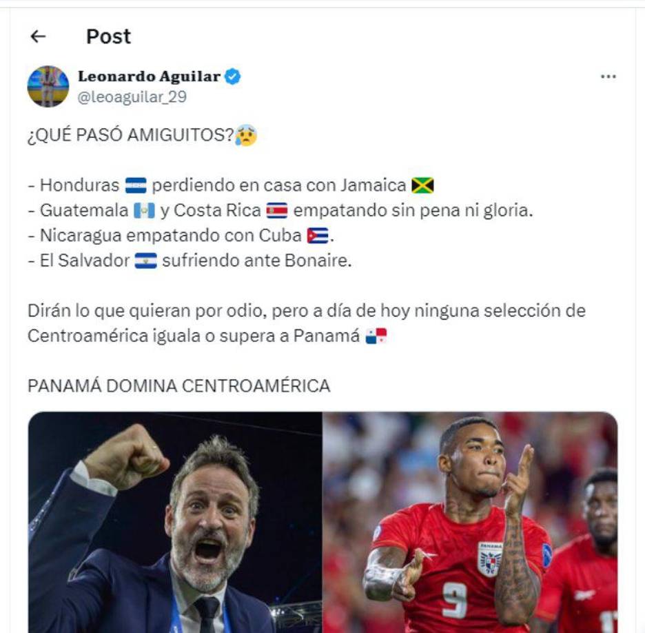 El periodista Leonardo Aguilar de Panamá se mofó de la derrota de Honduras y mencionó que los panameños son “mejores” de Centroamérica. 