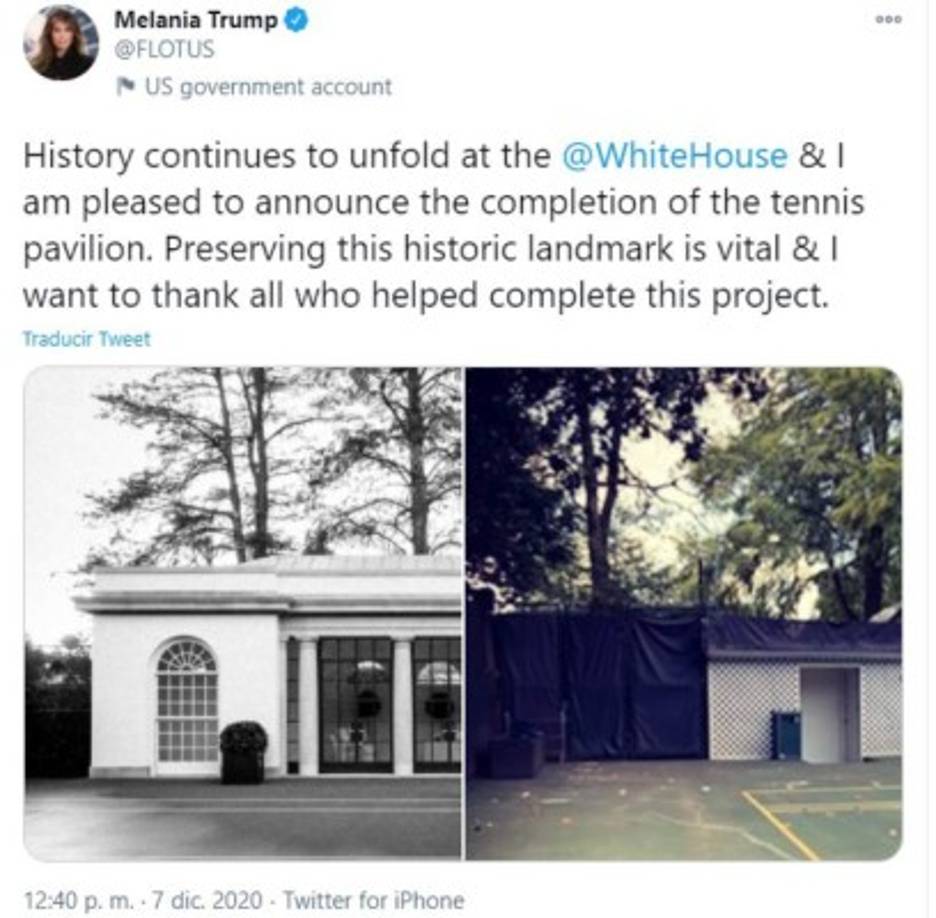 La primera dama anunció la inauguración del pabellón en su cuenta de Twitter con una imagen del antes y después.