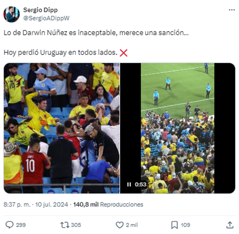 “Lo de Darwin Núñez es inaceptable, merece una sanción...”