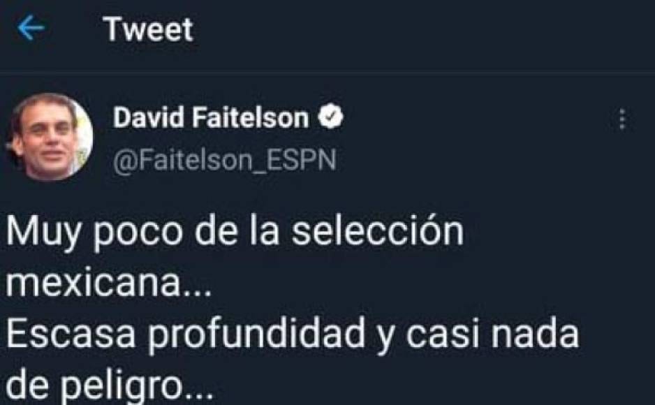 En su cuenta de Twitter, el periodista David Faitelson señaló que fue poco lo de la selección de México ante Honduras.