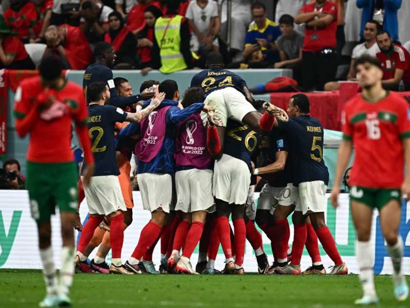Jugadores de Francia celebrando el segundo gol del partido contra Marruecos.