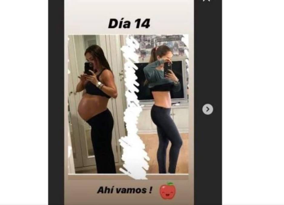 'Ahí vamos' escribió junto a las imágenes, en las que posó con ropa deportiva y dejó ver cómo su abdomen redujo su tamaño hasta lucir prácticamente igual que antes de su embarazo.