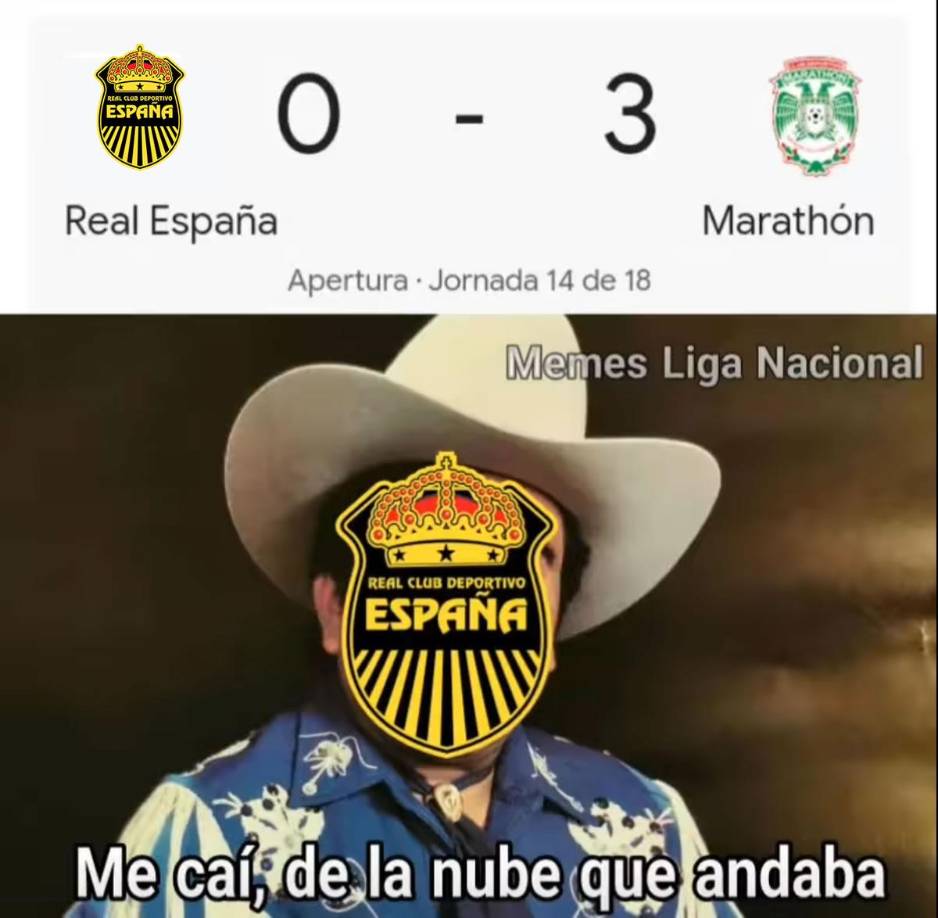 Los mejores memes que dejó la goleada que le metió el Marathón (0-3) al Real España en el derbi sampedrano por la jornada 14 del Torneo Apertura 2024 de la Liga Nacional de Honduras.