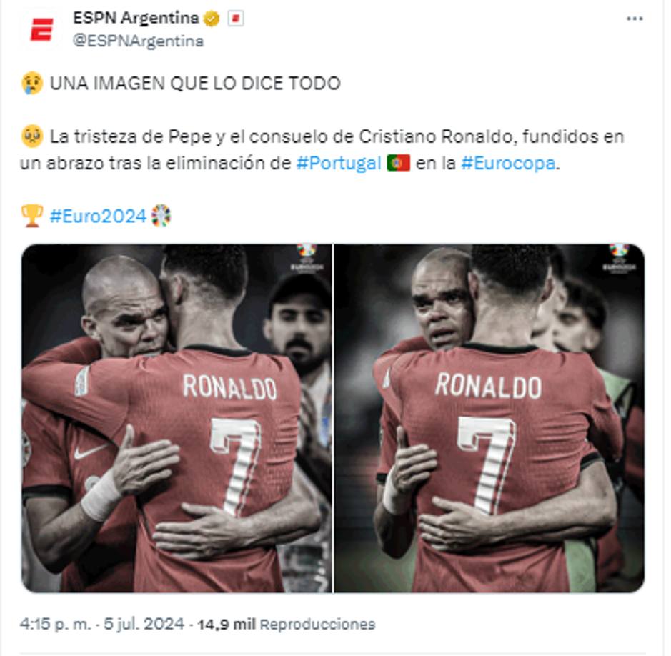 ESPN Argentina compartió la tristeza de Portugal tras la eliminación.