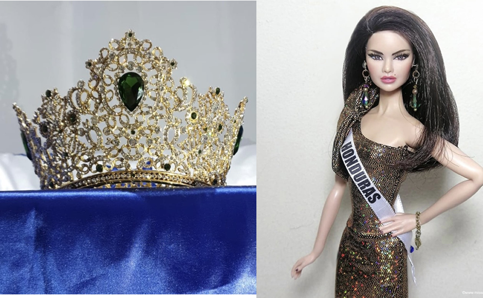 Esta es la corona de Miss Grand Honduras junto a la Miss Doll Diva de Celia Monterrosa.