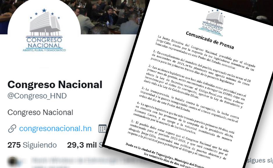 Cuenta del Congreso Nacional anuncia la agenda legislativa con nueva junta permanente