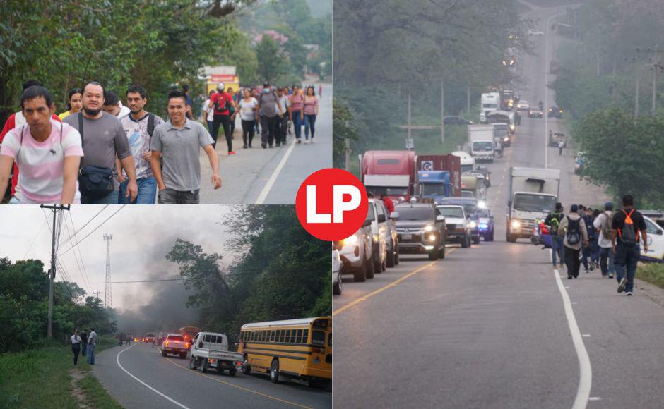 Desde tempranas horas de hoy lunes, pobladores de Cofradía (Cortés) se tomaron el eje carretero (CA-4) que de San Pedro Sula conduce al occidente del país y viceversa. Fotografía: La Prensa / José Cantarero