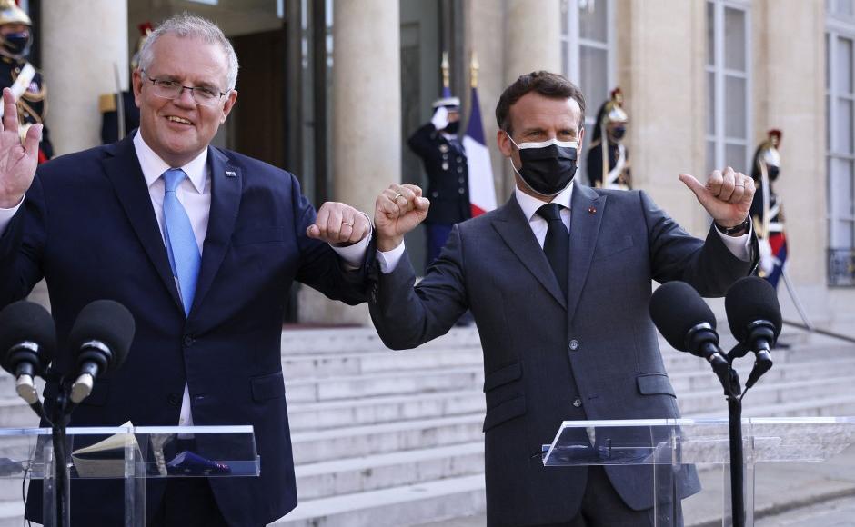 El presidente francés Emmanuel Macron habló con el primer ministro australiano Scott Morrison por teléfono.