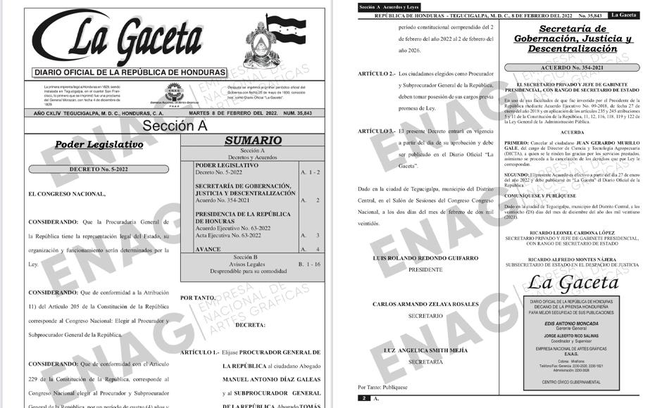 Publican en La Gaceta la elección del procurador y subprocurador de la República