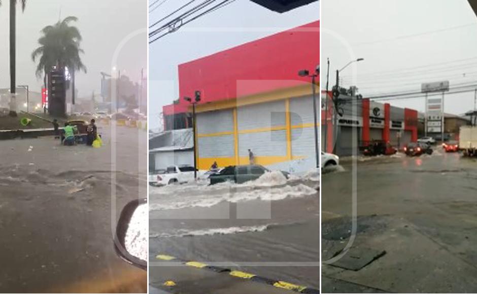 Fuerte tormenta en San Pedro Sula arrastra carros y genera caos vial