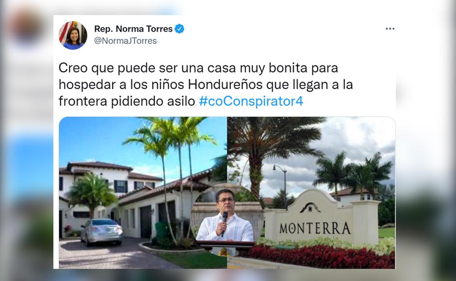 Congresista Norma Torres sugiere usar como refugio para migrantes la casa de JOH y Ana García en Miami