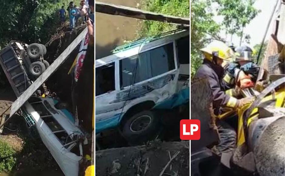 Un autobús impactó con una volqueta cuando se conducía por la carretera CA-13, esto provocó que tres automotores cayeran al río Camalote en El Progreso, Yoro, zona norte de Honduras. 