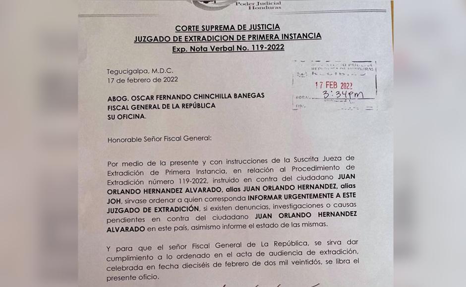 Oficio enviado al fiscal general Óscar Chinchilla para notificar de posibles procesos contra el exgobernante.