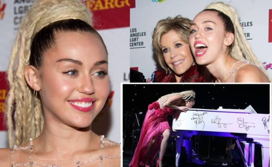 Miley Cyrus fue la estrella de una gala LGBT en Los Ángeles donde llegó hasta besar un piano.