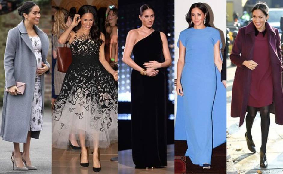 Atuendos de firmas como Dior, Carolina Herrera o Valentino, siempre aderezados con zapatos Manolo Blahnik o Aquazzura y un toque de joyería en oro y diamantes: así son muchos de los looks que Meghan Markle ha lucido durante su embarazo.<br/><br/>Su guardarropa de maternidad no se compara en nada al de Kate Middleton, Duquesa de Cambridge, ni al de la Princesa Diana, madre de su marido. <br/><br/>Repasamos todos los looks de la duquesa desde su ultima aparición antes de retirarse a esperar su parto hasta cuando anunció su embarazo el pasado octubre.