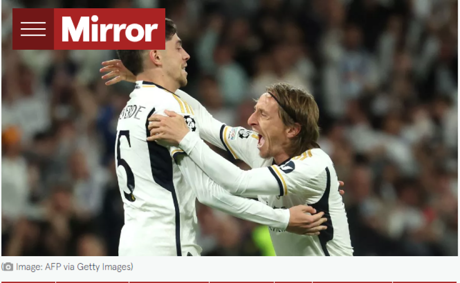 ”Real Madrid y City protagonizan un clásico de la Champions con peliculón de seis goles”, tituló The Mirror de Inglaterra.